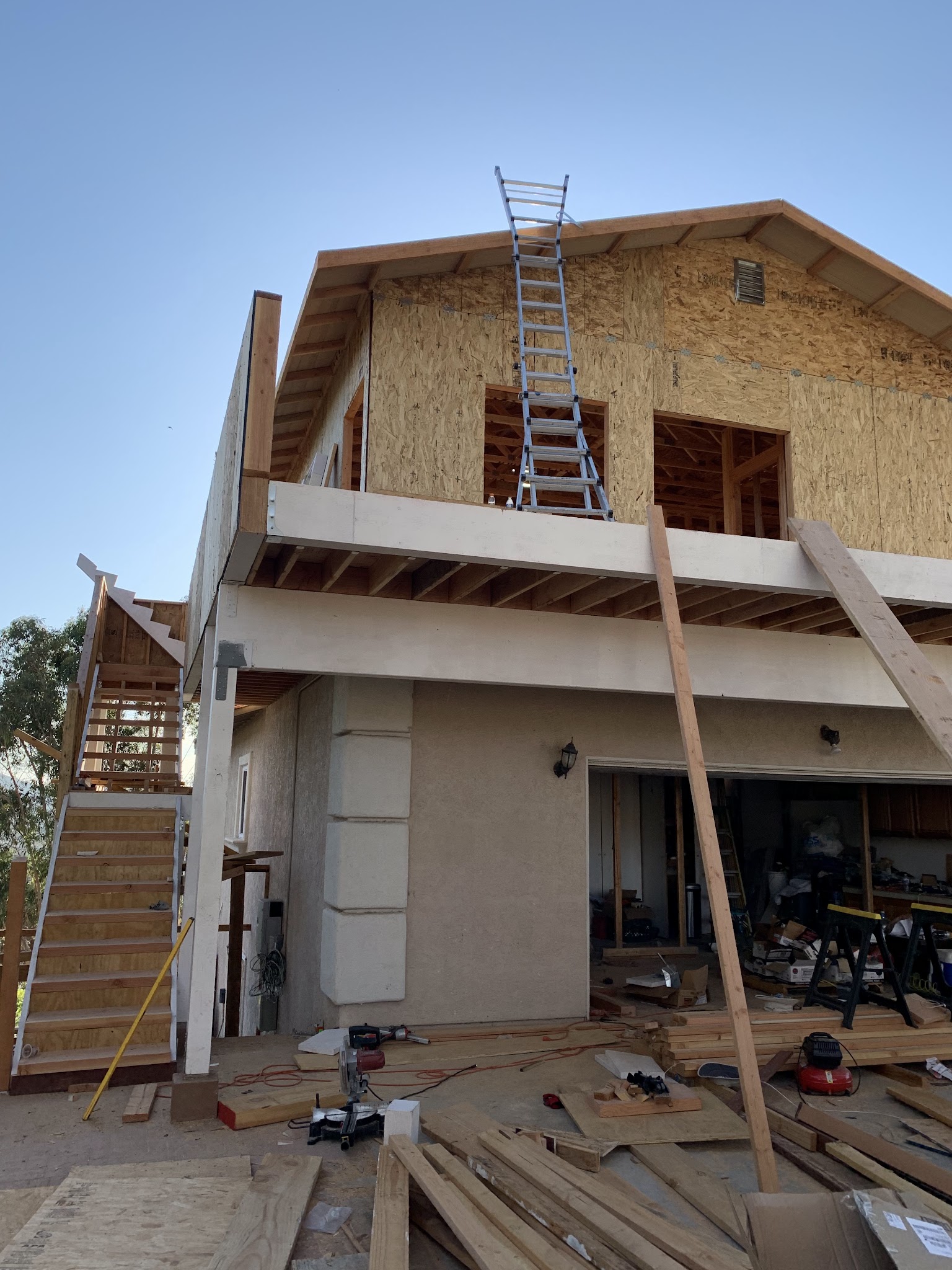 Second-floor framing complete