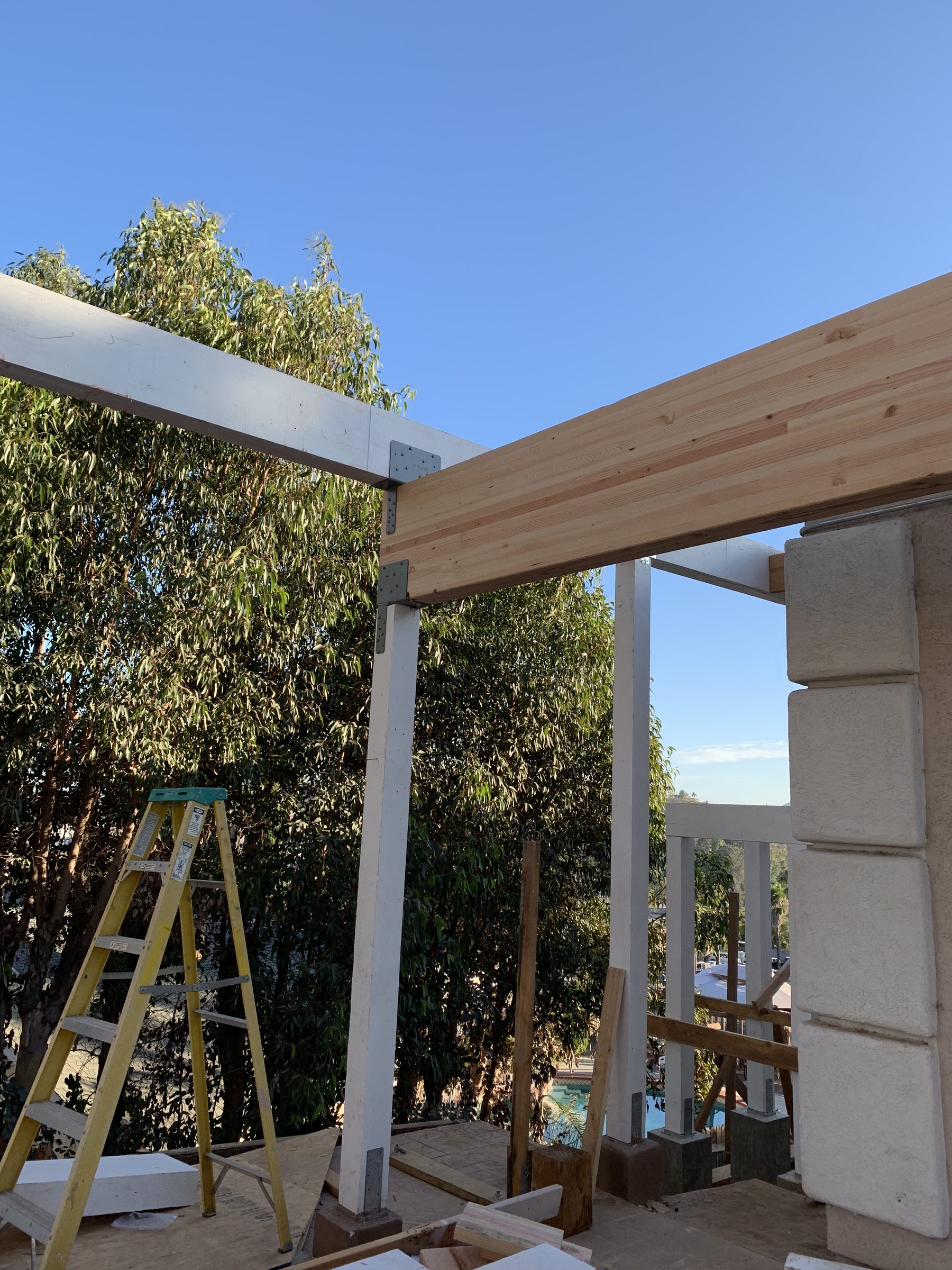 Posts and beams set for the new second-story deck